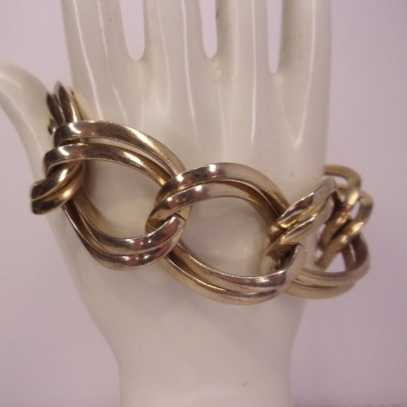 Vintage Large Double Link Gold Bracelet 7" L - Picture 1 of 5
